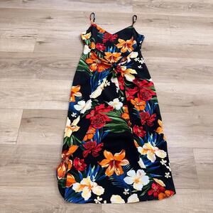 Lush Hawaiian Maxi Dress Floral Pattern Spaghetti Strap Wrap Tie Front Women's S